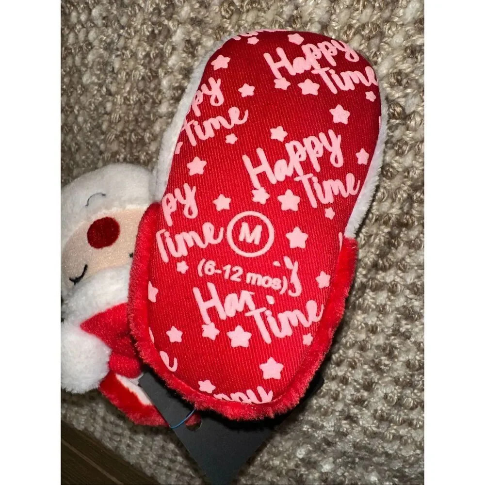 Baby Santa Claus Slippers 6-12 months Plush Christmas Holiday Cozy Soft Shoes